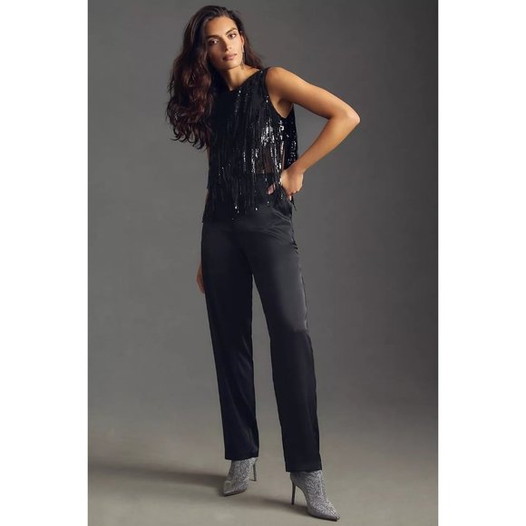 Anthropologie Eva Franco Black Sequin Crop Top with Fringes - Picture 4 of 6